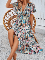 Midi Jurk met V-hals en Bloemenprint - Mini Dresses - Jurkjes.co