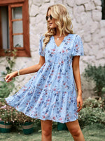 Midi Jurk met V-hals en Bloemenprint - Mini Dresses - Jurkjes.co