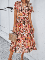 Midi Jurk met V-hals en Bloemenprint - Mini Dresses - Jurkjes.co