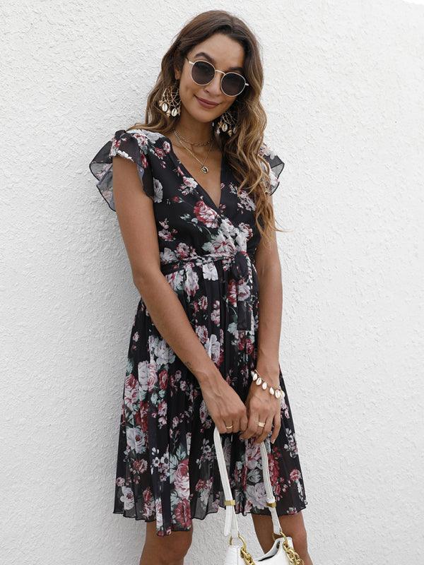 Midi Jurk met V-hals en Bloemenprint - Mini Dresses - Jurkjes.co