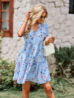 Midi Jurk met V-hals en Bloemenprint - Mini Dresses - Jurkjes.co