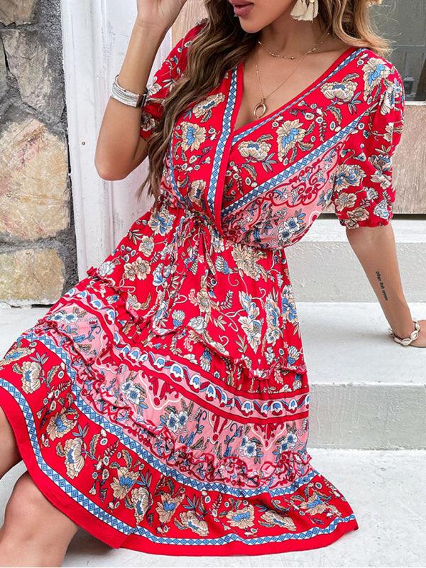 Midi Jurk met V-hals en Bloemenprint - Mini Dresses - Jurkjes.co