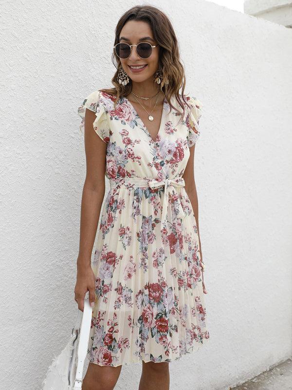 Midi Jurk met V-hals en Bloemenprint - Mini Dresses - Jurkjes.co