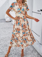 Midi Jurk met V-hals en Bloemenprint - Mini Dresses - Jurkjes.co