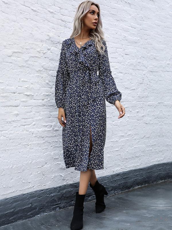 Midi Jurk met V-hals en Bloemenprint - Mini Dresses - Jurkjes.co