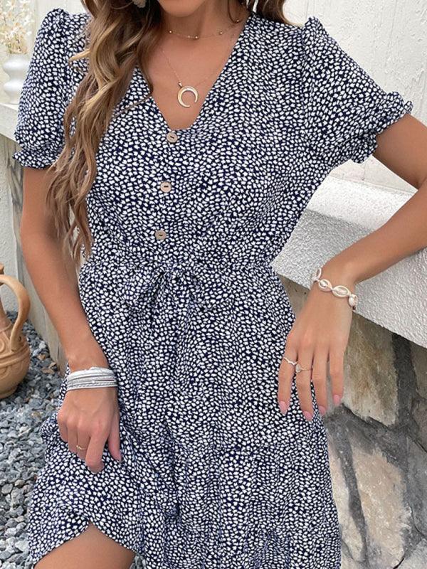 Midi Jurk met V-hals en Bloemenprint - Mini Dresses - Jurkjes.co