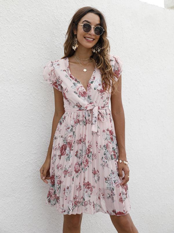 Midi Jurk met V-hals en Bloemenprint - Mini Dresses - Jurkjes.co