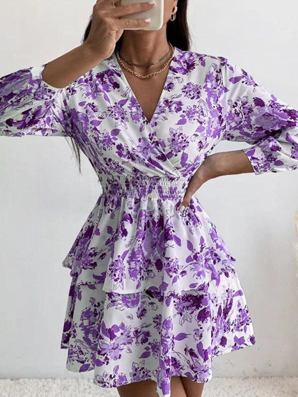 Midi Jurk met V-hals en Bloemenprint - Mini Dresses - Jurkjes.co