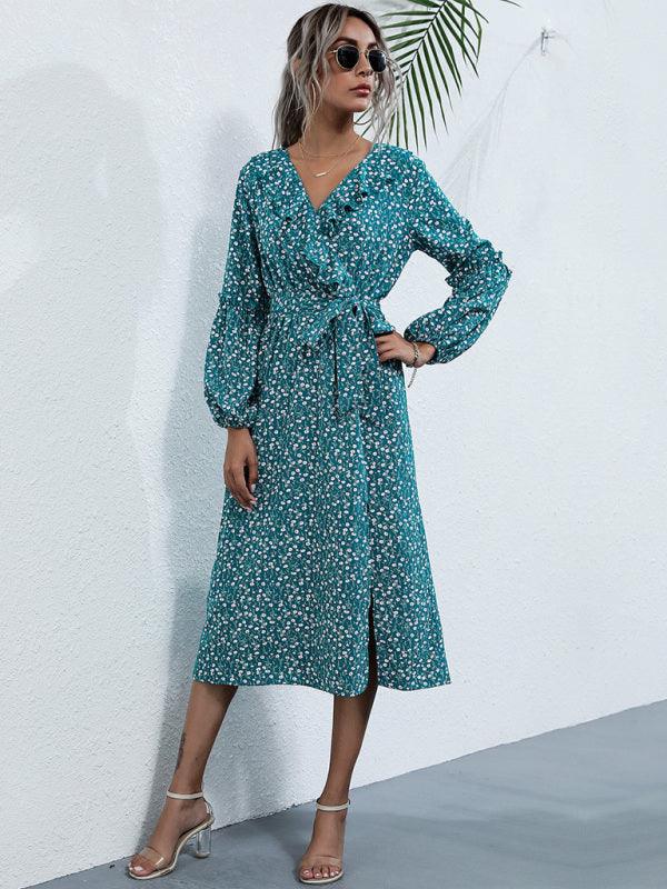 Midi Jurk met V-hals en Bloemenprint - Mini Dresses - Jurkjes.co