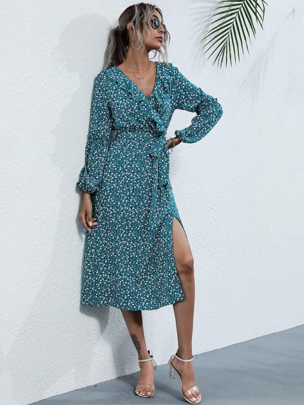 Midi Jurk met V-hals en Bloemenprint - Mini Dresses - Jurkjes.co