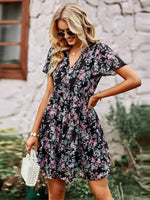 Midi Jurk met V-hals en Bloemenprint - Mini Dresses - Jurkjes.co