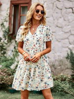 Midi Jurk met V-hals en Bloemenprint - Mini Dresses - Jurkjes.co