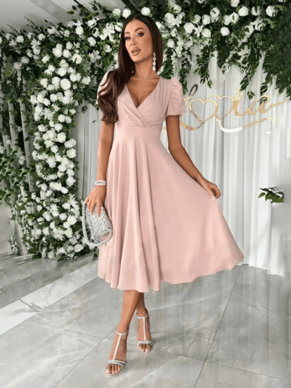 Midi Jurk met V-hals en Bolle Mouwen - Midi Dresses - Jurkjes.co