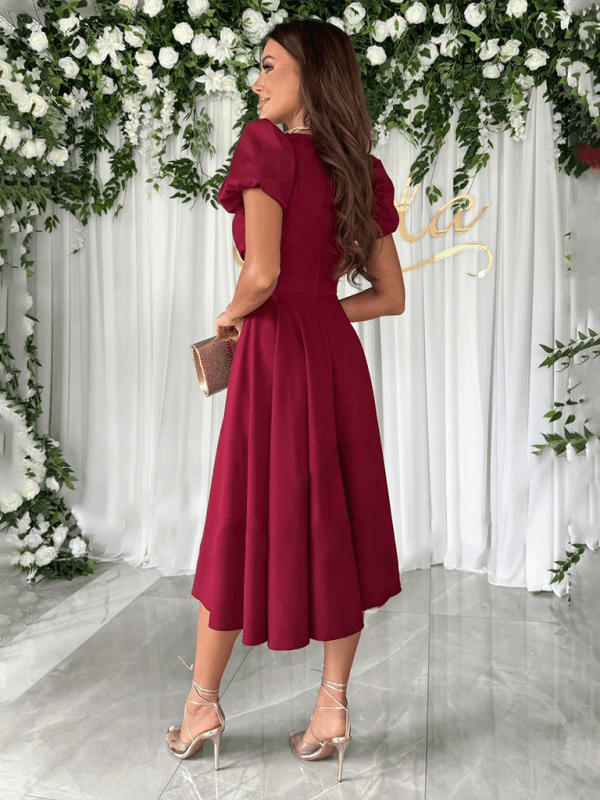 Midi Jurk met V-hals en Bolle Mouwen - Midi Dresses - Jurkjes.co
