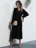 Midi Jurk met V-hals en Ceintuurlint - Midi Dresses - Jurkjes.co