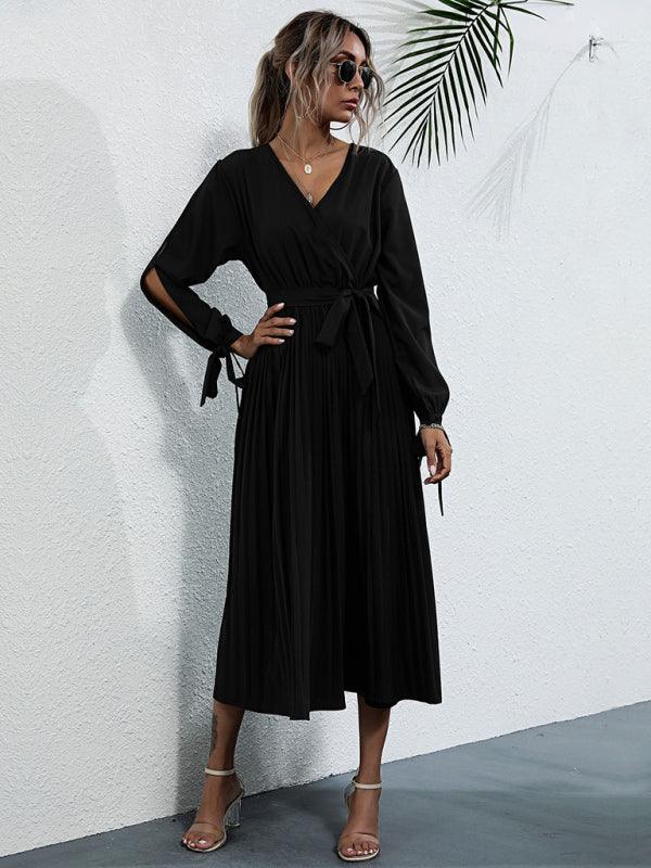 Midi Jurk met V-hals en Ceintuurlint - Midi Dresses - Jurkjes.co