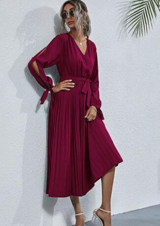 Midi Jurk met V-hals en Ceintuurlint - Midi Dresses - Jurkjes.co