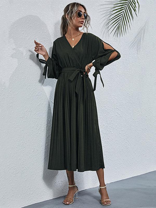 Midi Jurk met V-hals en Ceintuurlint - Midi Dresses - Jurkjes.co