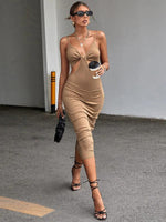 Midi Jurk met V-hals en Cut-out Detail - Midi Dresses - Jurkjes.co