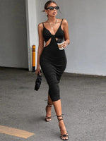 Midi Jurk met V-hals en Cut-out Detail - Midi Dresses - Jurkjes.co