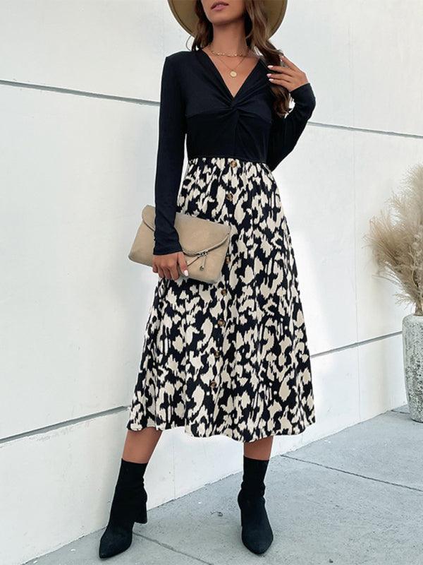 Midi Jurk met V-hals en Dierenprint - Group5 - Jurkjes.co