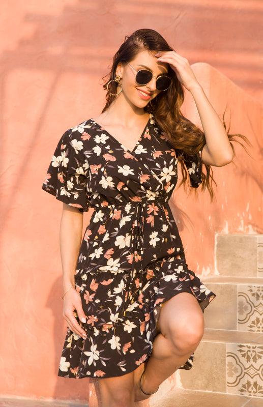 Midi Jurk met V-hals en Dierenprint - Maxi Dresses - Jurkjes.co