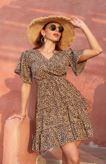 Midi Jurk met V-hals en Dierenprint - Maxi Dresses - Jurkjes.co