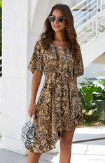 Midi Jurk met V-hals en Dierenprint - Midi Dresses - Jurkjes.co