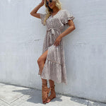 Midi Jurk met V-hals en Dierenprint - Midi Dresses - Jurkjes.co