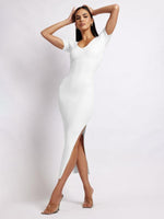 Midi Jurk met V-hals en Effen Design - Midi Dresses - Jurkjes.co