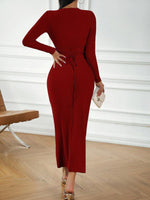 Midi Jurk met V-hals en Effen Kleur - Group2 - Jurkjes.co