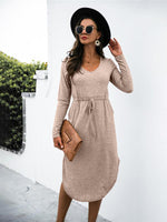 Midi Jurk met V-hals en Effen Kleur - Midi Dresses - Jurkjes.co