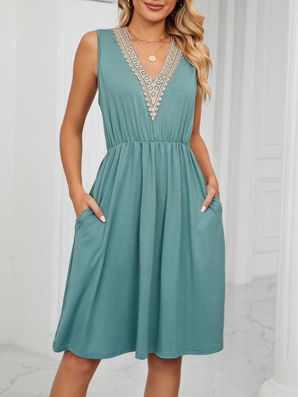 Midi Jurk met V-hals en Effen Kleur - Midi Dresses - Jurkjes.co