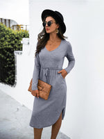 Midi Jurk met V-hals en Effen Kleur - Midi Dresses - Jurkjes.co