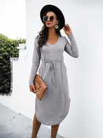 Midi Jurk met V-hals en Effen Kleur - Midi Dresses - Jurkjes.co