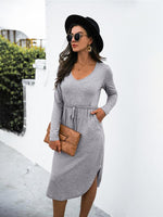 Midi Jurk met V-hals en Effen Kleur - Midi Dresses - Jurkjes.co