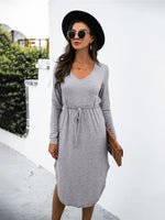 Midi Jurk met V-hals en Effen Kleur - Midi Dresses - Jurkjes.co