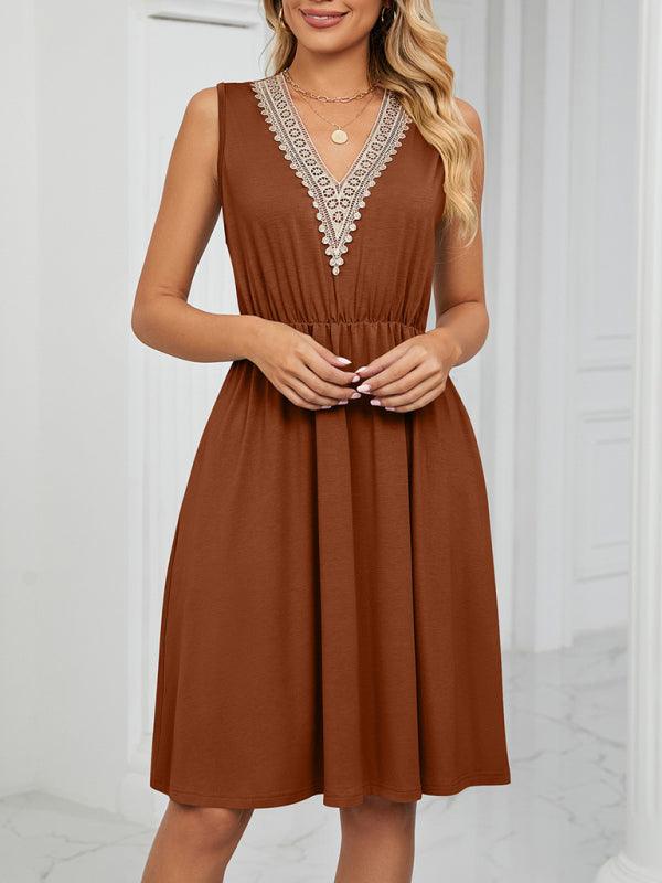 Midi Jurk met V-hals en Effen Kleur - Midi Dresses - Jurkjes.co