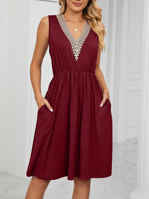 Midi Jurk met V-hals en Effen Kleur - Midi Dresses - Jurkjes.co