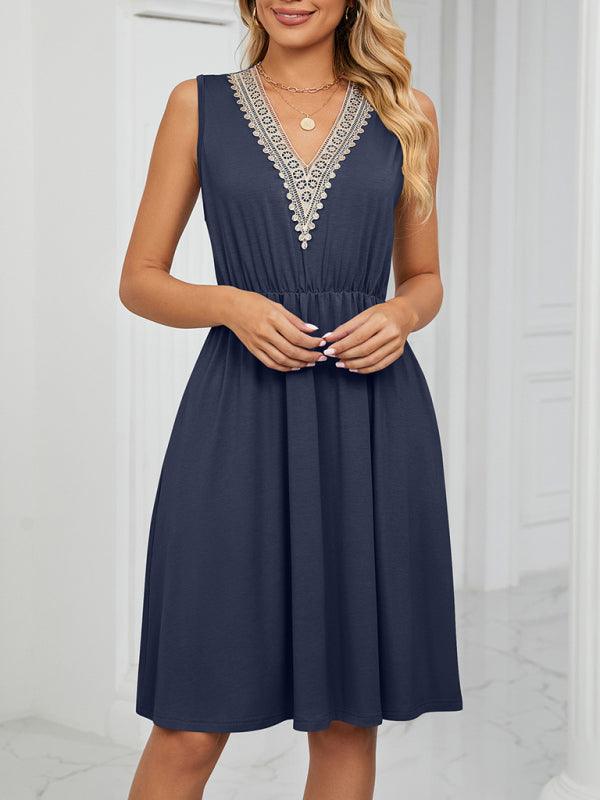 Midi Jurk met V-hals en Effen Kleur - Midi Dresses - Jurkjes.co