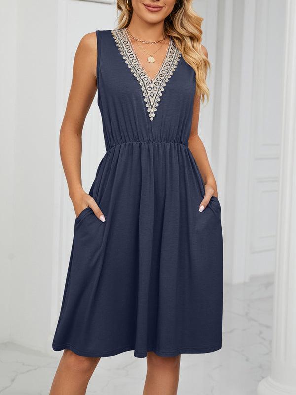 Midi Jurk met V-hals en Effen Kleur - Midi Dresses - Jurkjes.co