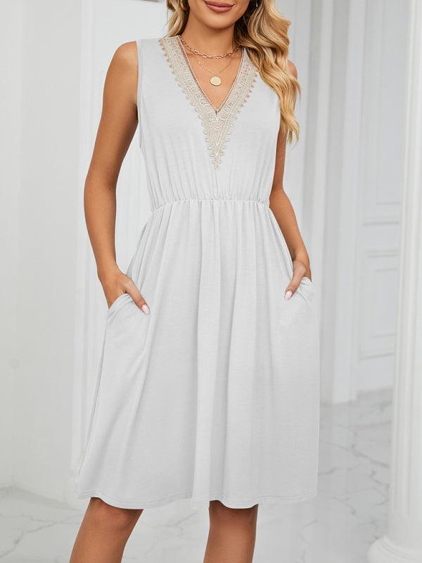 Midi Jurk met V-hals en Effen Kleur - Midi Dresses - Jurkjes.co