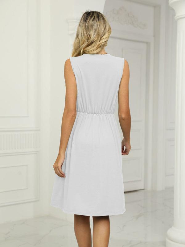 Midi Jurk met V-hals en Effen Kleur - Midi Dresses - Jurkjes.co