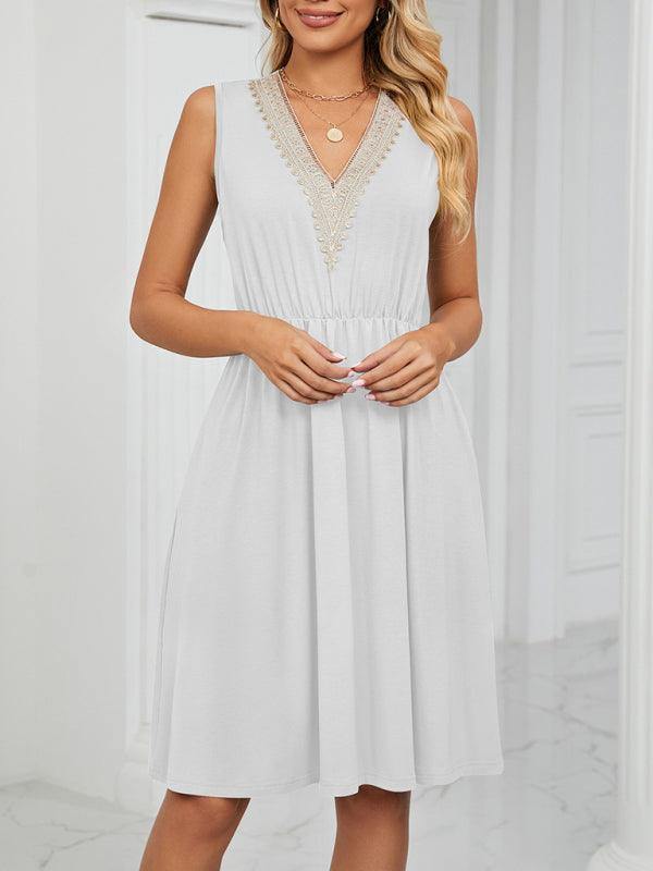 Midi Jurk met V-hals en Effen Kleur - Midi Dresses - Jurkjes.co