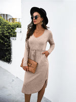 Midi Jurk met V-hals en Effen Kleur - Midi Dresses - Jurkjes.co