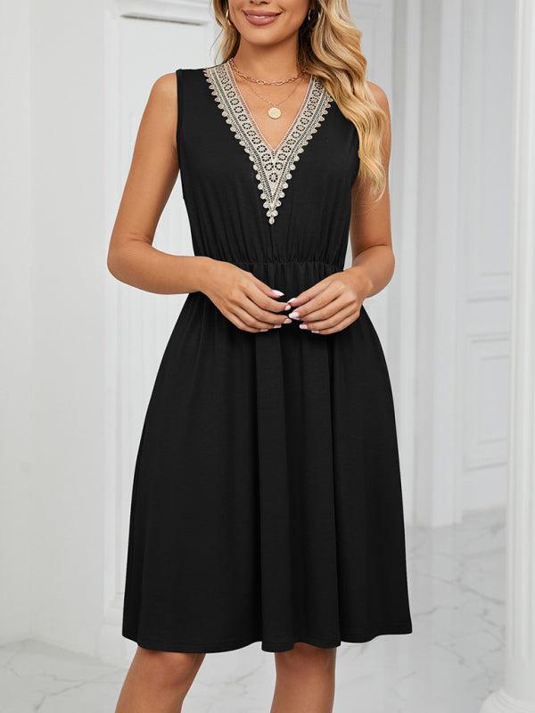 Midi Jurk met V-hals en Effen Kleur - Midi Dresses - Jurkjes.co