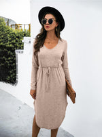 Midi Jurk met V-hals en Effen Kleur - Midi Dresses - Jurkjes.co