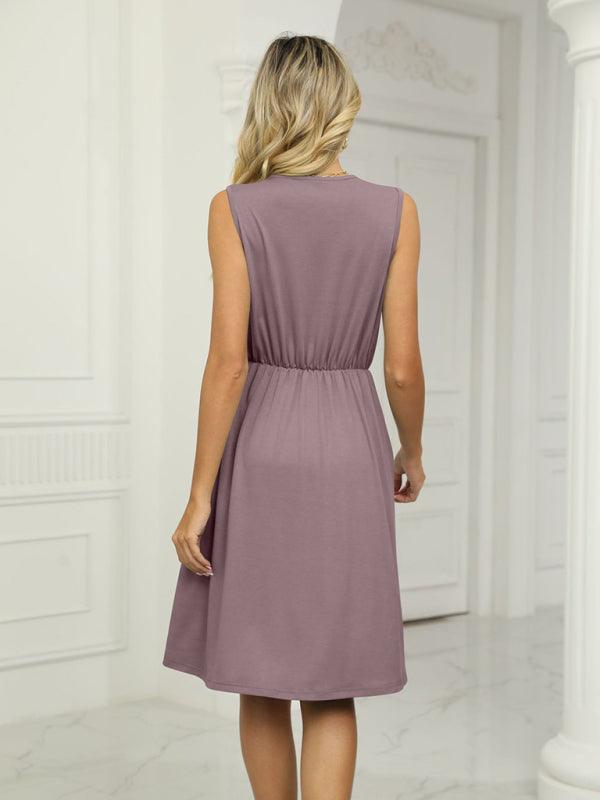 Midi Jurk met V-hals en Effen Kleur - Midi Dresses - Jurkjes.co