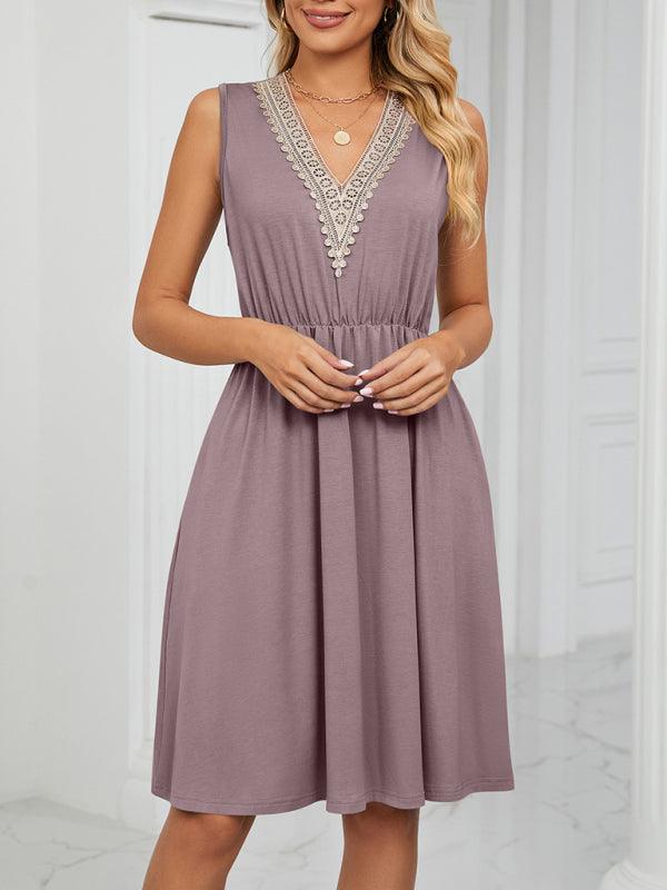 Midi Jurk met V-hals en Effen Kleur - Midi Dresses - Jurkjes.co