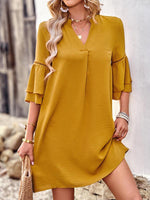 Midi Jurk met V-hals en Effen Kleur - Mini Dresses - Jurkjes.co